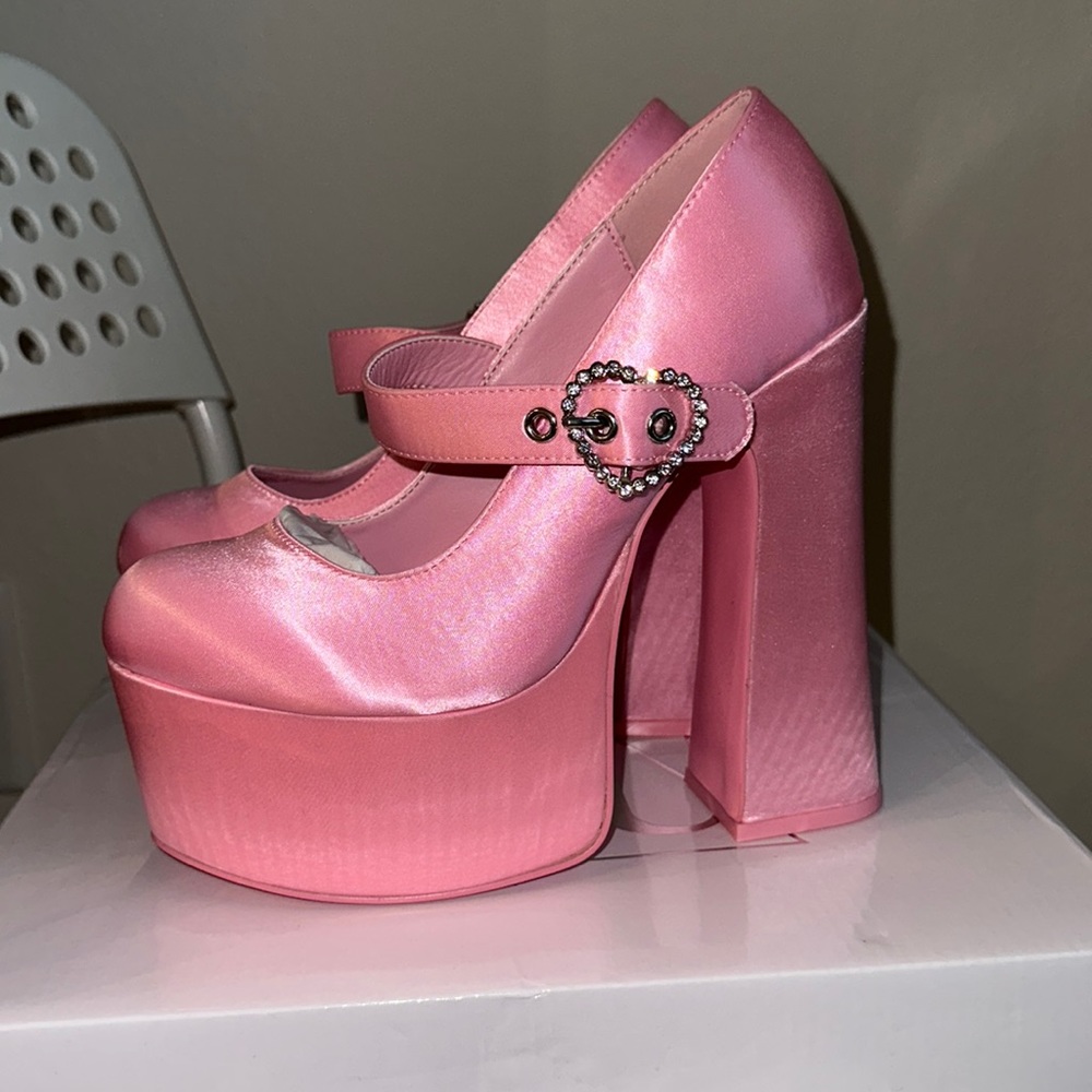 NEW and OUT OF STOCK: Pink Stardust Mary Jane Heels in Pink Satin !!
